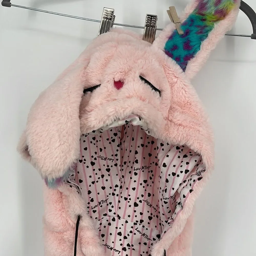 Betsey Johnson Hooded Rabbit School Travel Backpack Pink EUC Adorable Fury Bunny